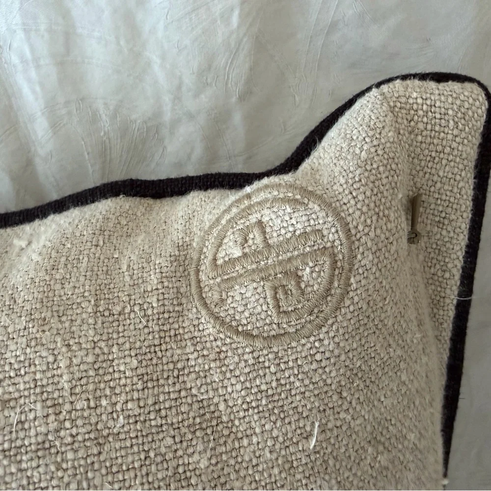 2 Jonathan Adler Palm Springs Decorative Pillow - Beige with Multicolor Trim